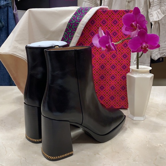 TORY BURCH RUBY PLATFORM CHAIN INLAY HEEL BOOTS - Picture 9 of 15